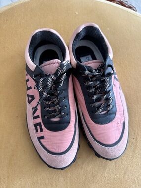 CHANEL Pink and Black Women's Sneakers with Logo Side Detail